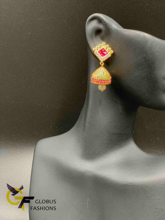 Traditional look multicolor stones jumka earrings