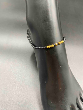 Black crystal with gold  beads single anklet