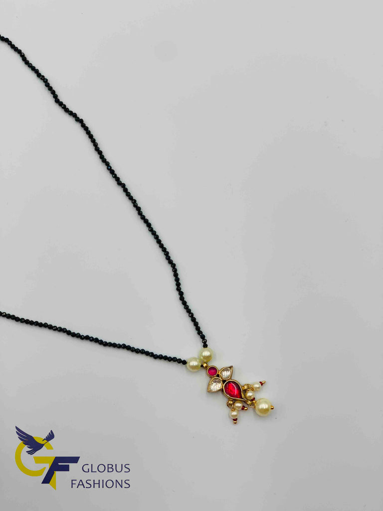 Black diamond beads chain with traditional ruby stones and kundan stones