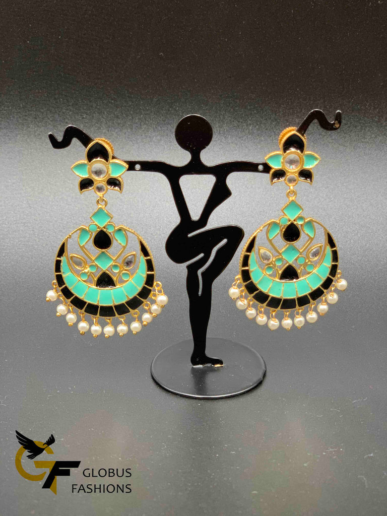 Hand painted enamel chandbali earrings