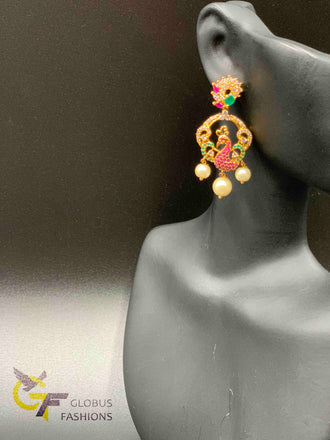 Traditional look multicolor stones peacock design chandbali earrings