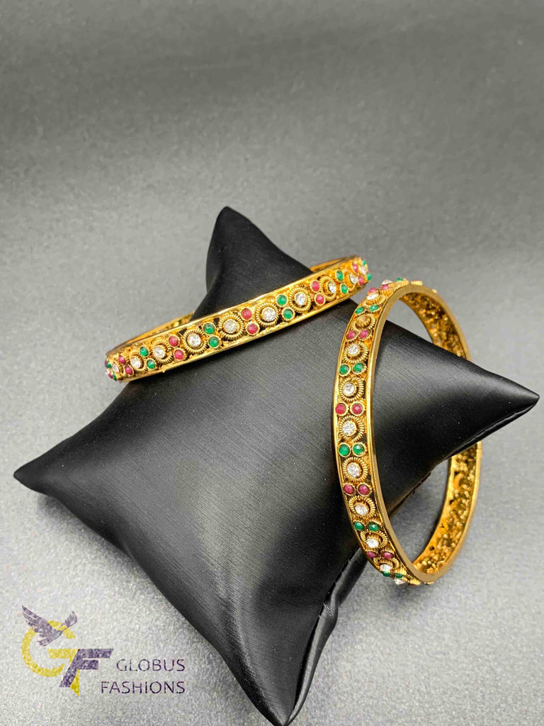 Traditional antique look multicolor stones bangles