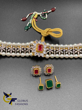 Pearls and cz Stones chocker with interchangeable stones necklace
