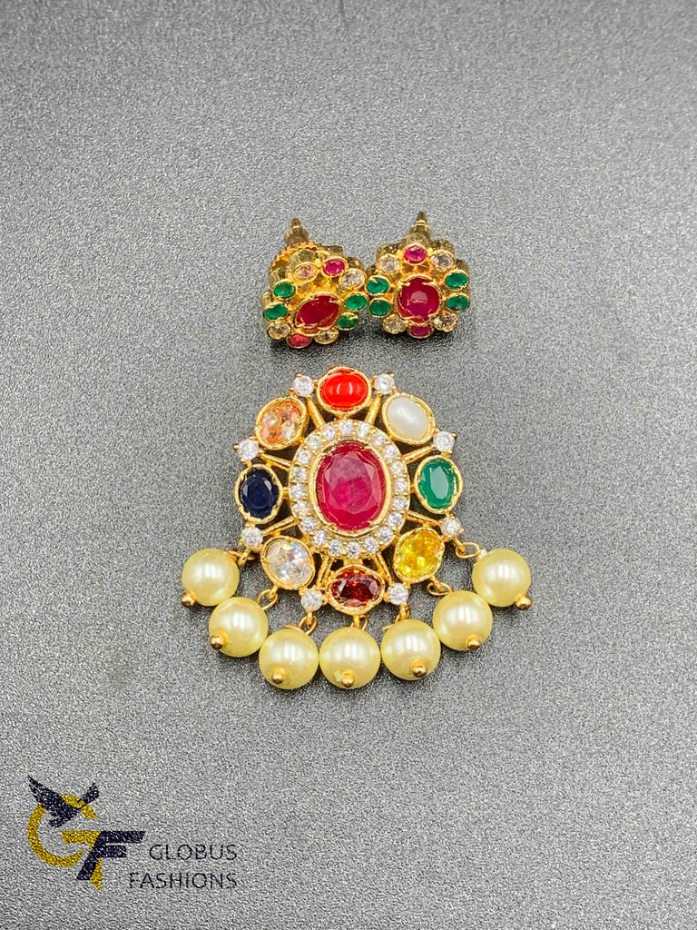 Navarathna Stones Pendant Set with matching earrings