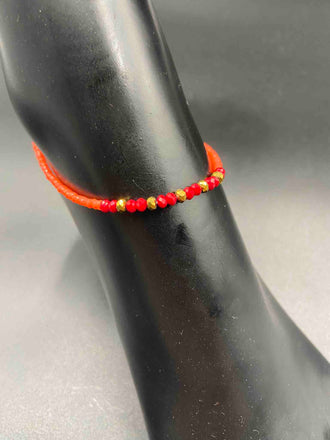 Orange with red Crystal beads single anklet