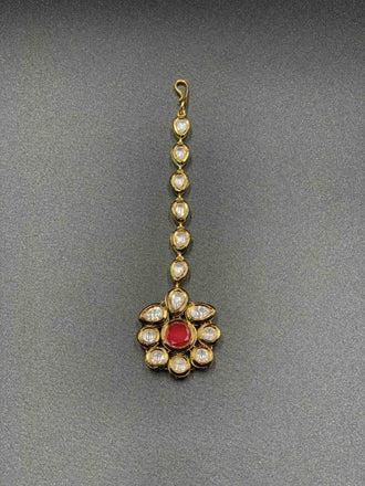 Kundans with ruby stone Tikka - Globus Fashions