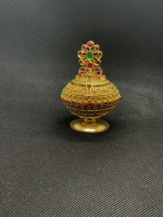 Multicolor stones flower design kumkum and turmeric box - Globus Fashions