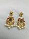 Traditional look peacock design multicolor stones with pearls pendant and earrings - Globus Fashions