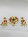 Traditional look peacock design multicolor stones with pearls pendant and earrings - Globus Fashions